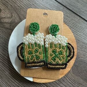 St. Patrick's Day Hand Beaded Earrings Jewelry St. Patty's Irish Beer Earrings